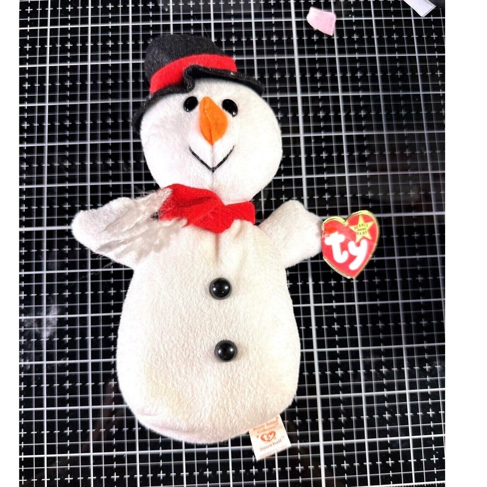1996 TY Beanie Baby Snowball The Holiday Christmas‎ Snowman 8"